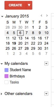 Google calendar side menu.