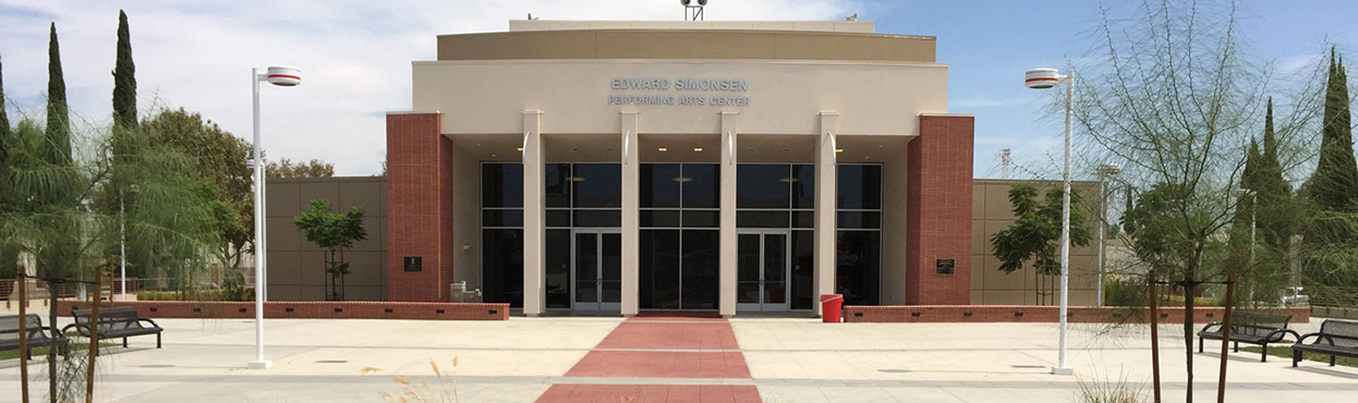Front of Edward Simonsen Performing Arts Center building.